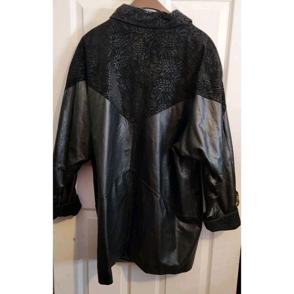 Vintage Pelle Studio Women's Black Leather‎ Suede Print Long Jacket Size 2X - Picture 3 of 9